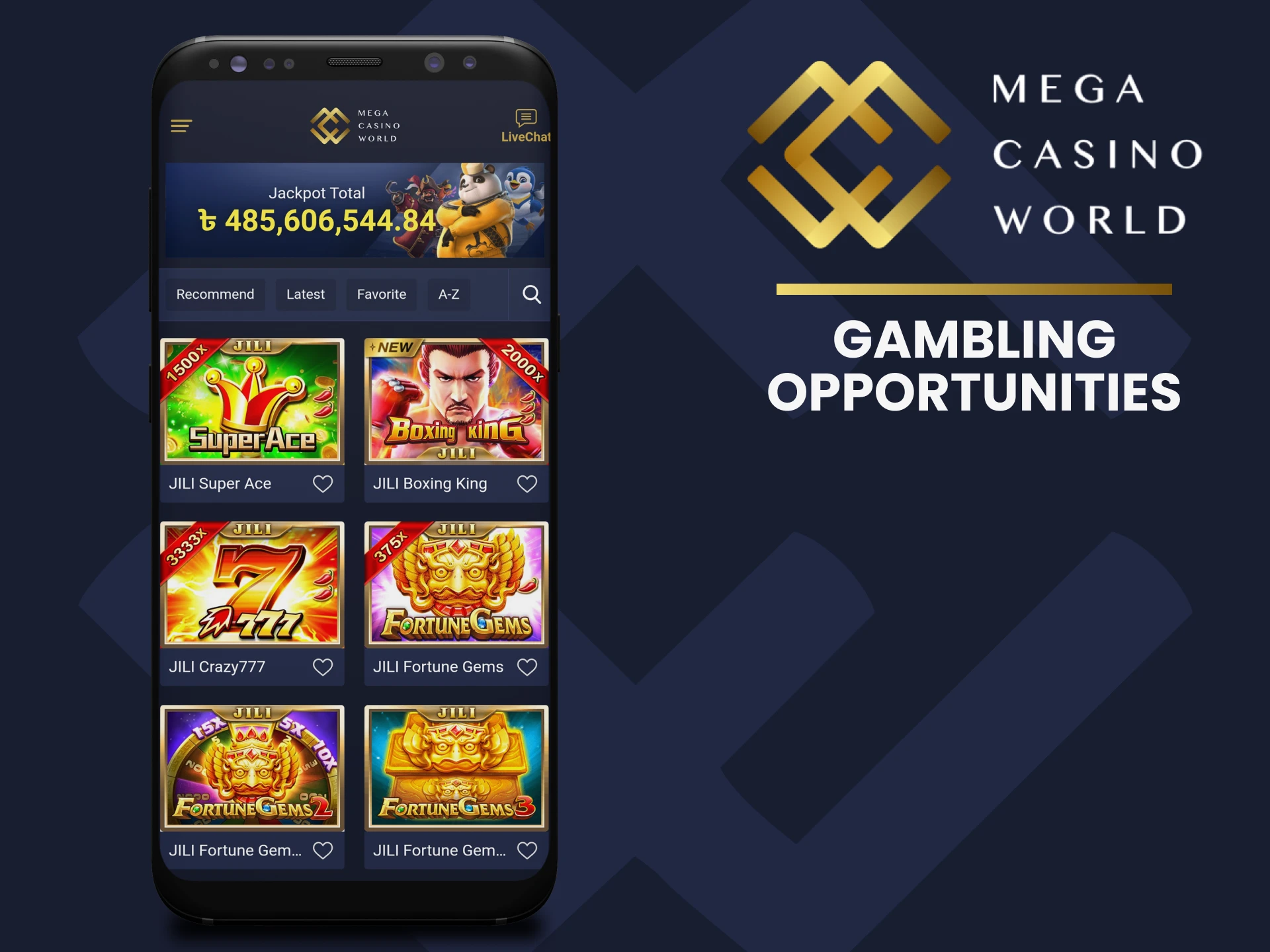 In the MCW Casino app you will find a large catalog of casino games.