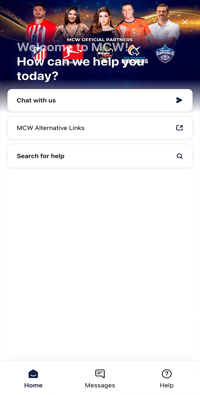 Interface of MCW App support page.