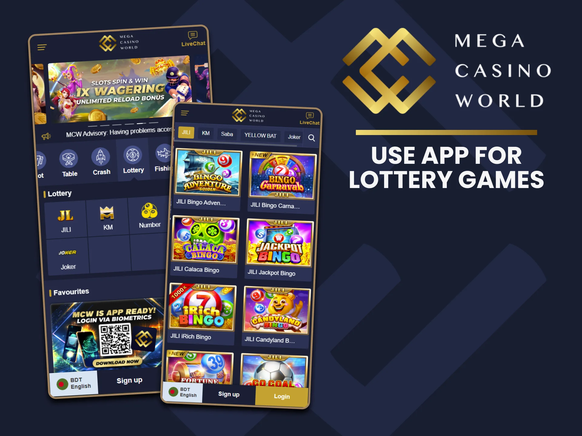 Employ the MCW Casino App for participating in lottery games.